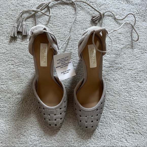 ❌SOLD❌New Lauren Ralph Lauren Verna Shoes Heels Ankle Wrap Suede 6 - Picture 4 of 6